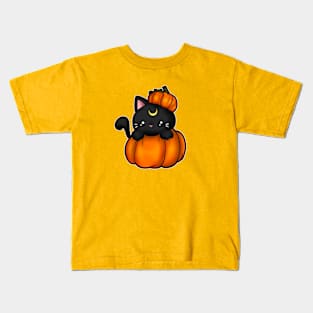 moon kitty pumpkin Kids T-Shirt